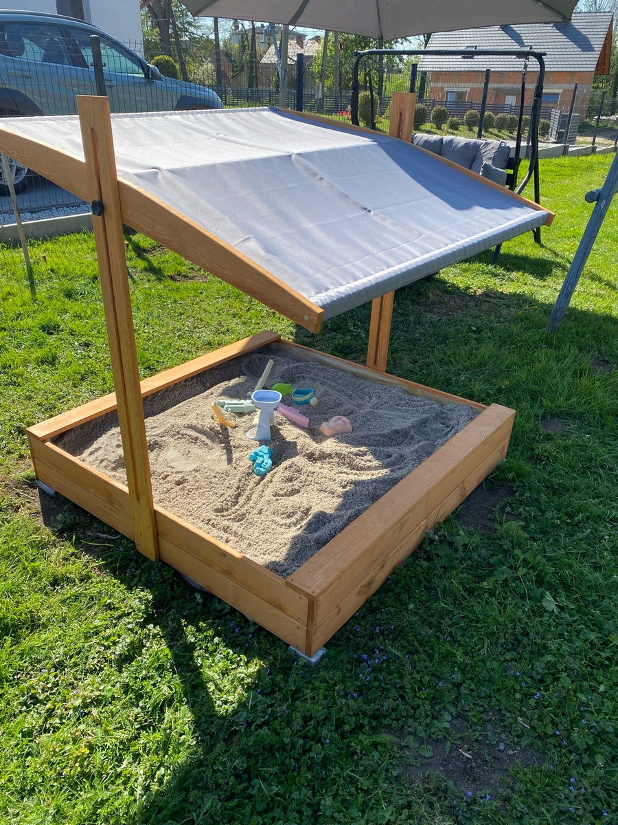 Zandbak 120x120 cm met Verstelbaar Dak incl. Grondzeil- Grijs