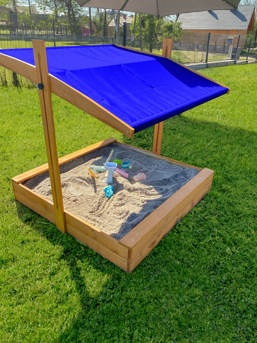 Zandbak 120x120 cm met Verstelbaar Dak incl. Grondzeil- Blauw