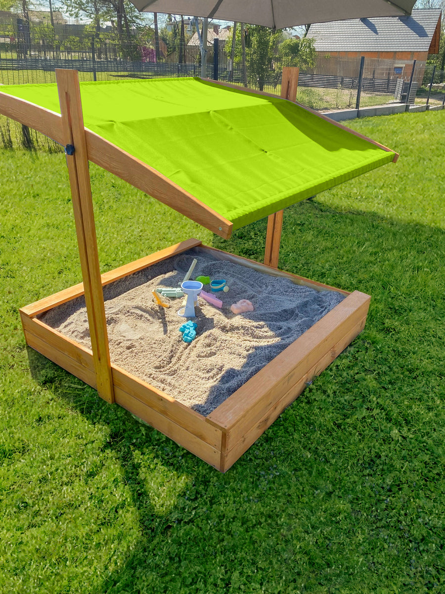 Zandbak 120x120 cm met Verstelbaar Dak incl. Grondzeil- Groen