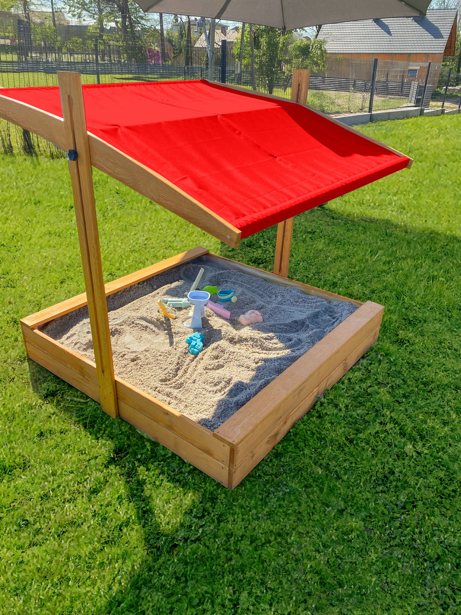 Zandbak 120x120 cm met Verstelbaar Dak incl. Grondzeil-Rood