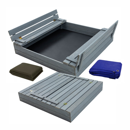 Afsluitbare zandbak XL met banken 140x140cm | Grijs