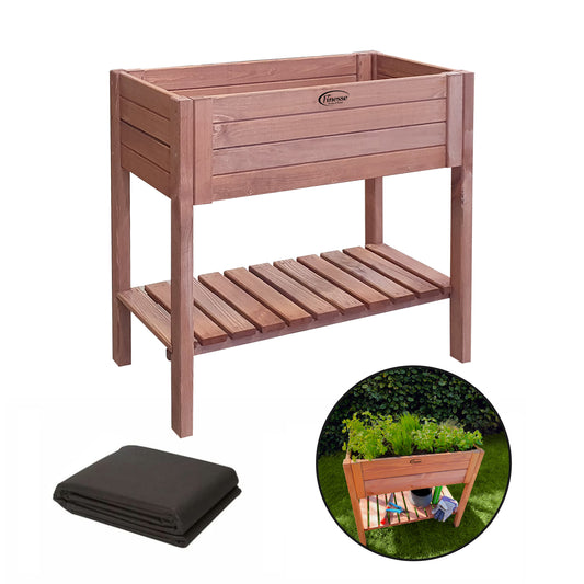 Houten kweektafel met worteldoek, ideaal voor het kweken van kruiden en bloemen in een moestuinbak op poten.