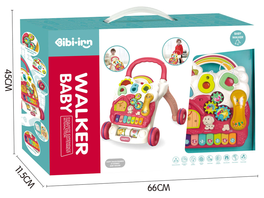 2-in-1 Babywalker – Loopstoel baby en Speelbord voor Eerste Stapjes - Roze