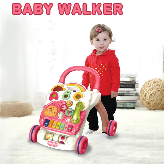 2-in-1 Babywalker – Loopstoel baby en Speelbord voor Eerste Stapjes - Roze