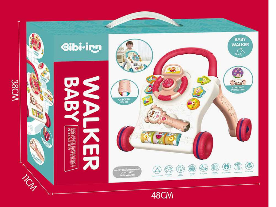 2-in-1 Babywalker – Loopstoel baby en Speelbord voor Eerste Stapjes - Roze