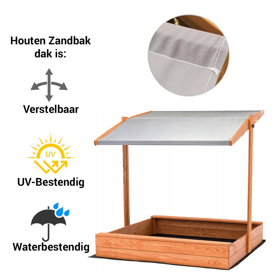 Zandbak 120x120 cm met Verstelbaar Dak incl. Grondzeil- Blauw
