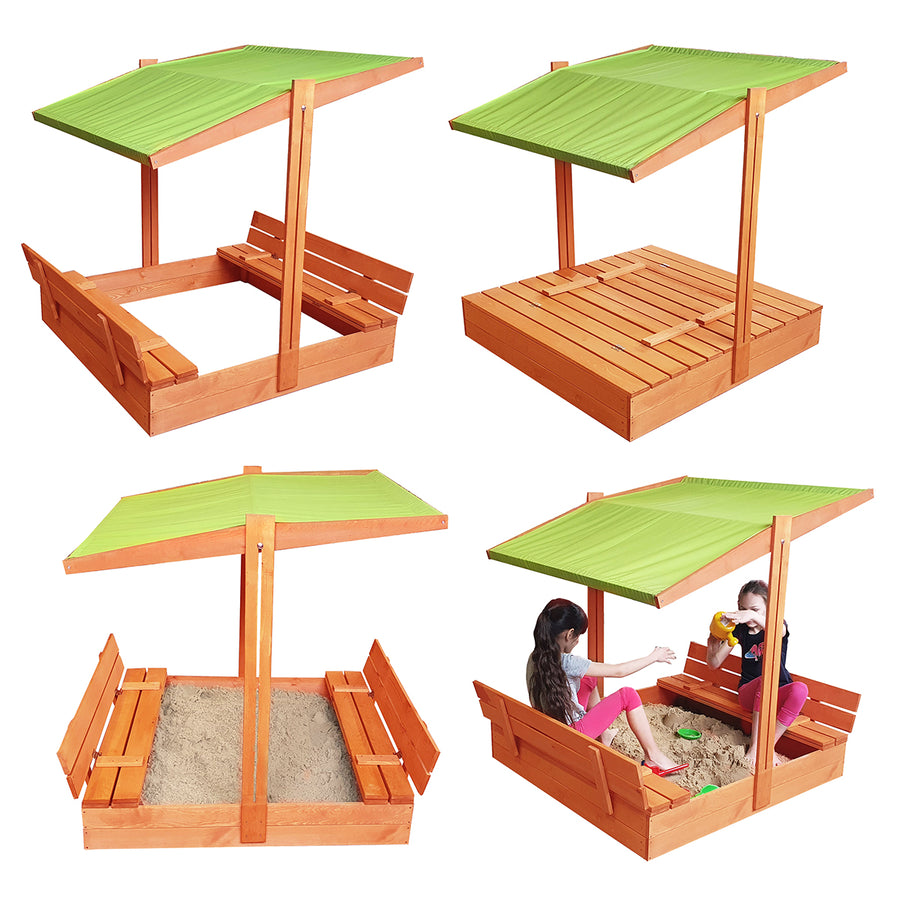 Afsluitbare Zandbak met Dak en Banken 120x120 cm | Groen