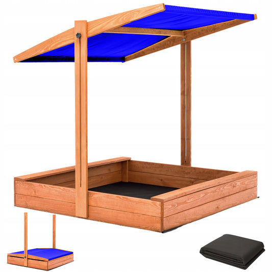 Zandbak 120x120 cm met Verstelbaar Dak incl. Grondzeil- Blauw