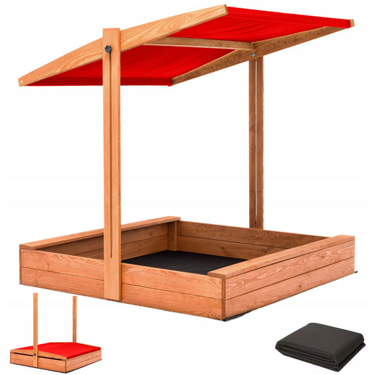 Zandbak 120x120 cm met Verstelbaar Dak incl. Grondzeil-Rood