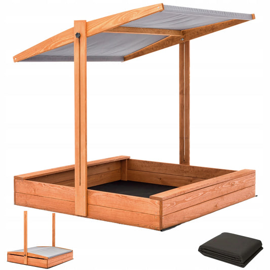 Zandbak 120x120 cm met Verstelbaar Dak incl. Grondzeil- Grijs