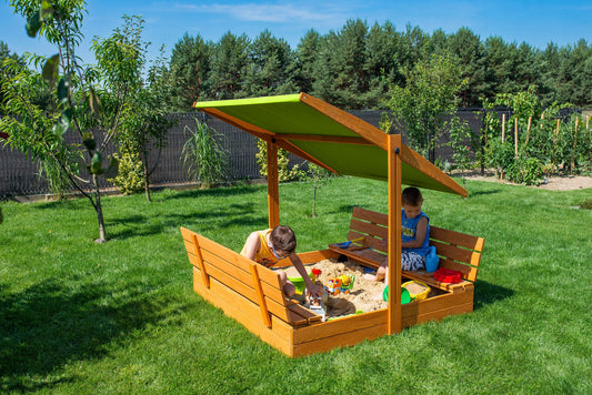 Afsluitbare Zandbak met Dak en Banken 120x120 cm | Groen