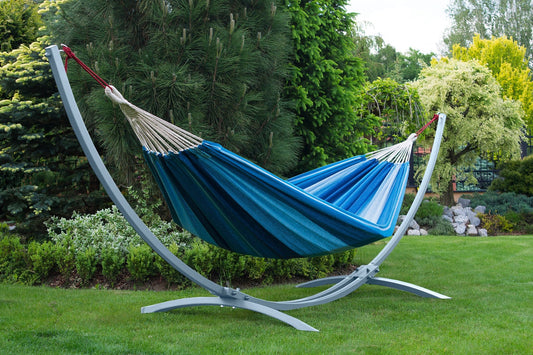 "Comfortabele Singa blauwe Potenza hangmat voor twee personen."