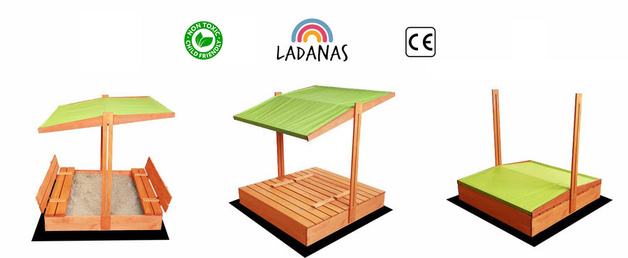 Afsluitbare Zandbak met Dak en Banken 120x120 cm | Groen