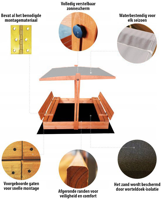 Afsluitbare Zandbak met verstelbaar dak - compact