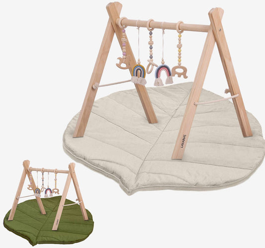 Babygym Hout & dubbelzijdige Speelmat – Incl. 5 speeltjes