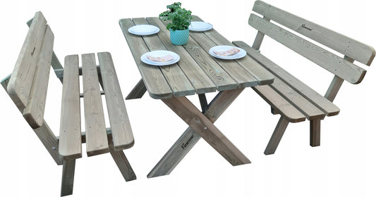 Houten Tuinset Premium – Geïmpregneerde Tuintafel 120 cm + 2 Tuinbanken 120 cm - Andy