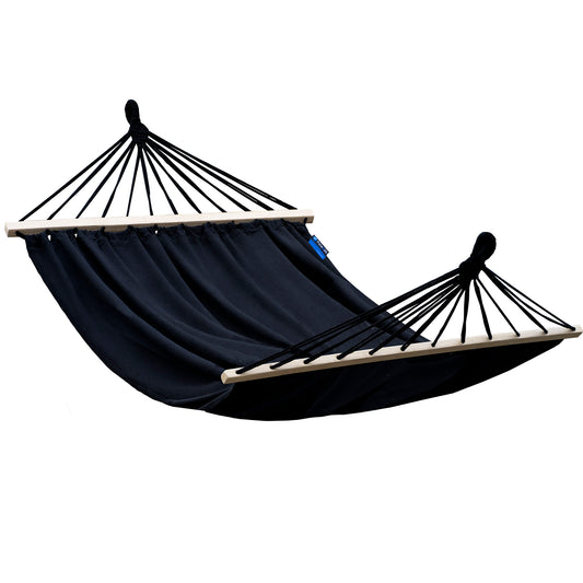 "Luxe 1-persoons hangmat in zwarte met spreidstok voor optimaal comfort."