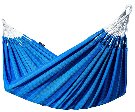 "Luxe 2-persoons hangmat Morena in blauw, voor ultieme ontspanning."