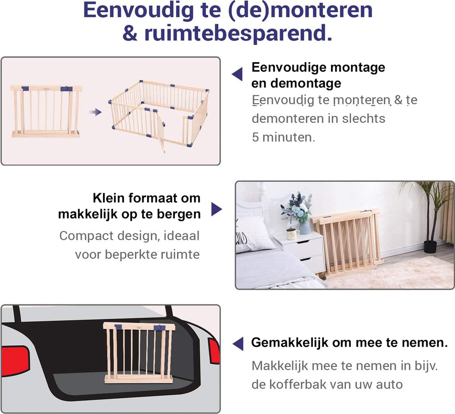 Grondbox baby - Veilige Baby box - TOPKWALITEIT & Eenvoudige (de)montage- 140x140cm óf 120x160cm