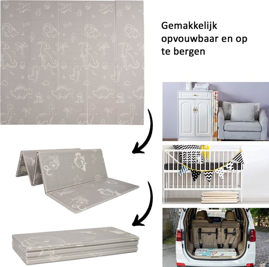 OPVOUWBARE Baby Speelmat - DUBBELZIJDIG Speelkleed incl. opbergtas - 180x200x1,5cm - Oceaan/Dino