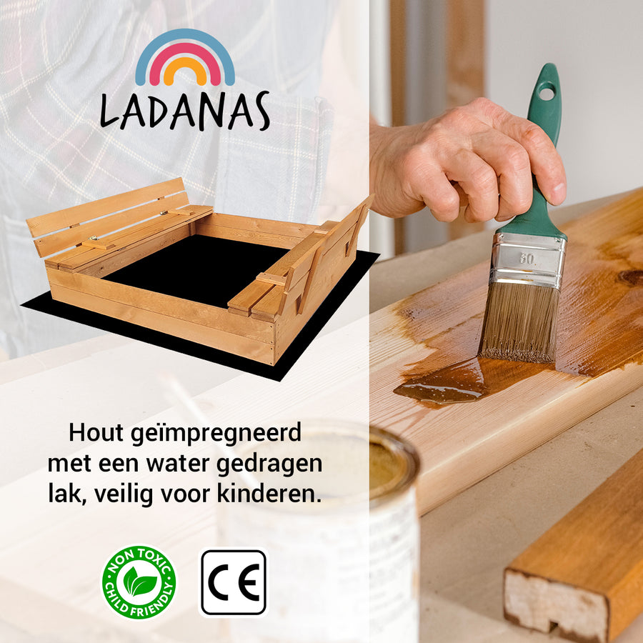 Houten zandbak incl. gronddoek 120x120cm