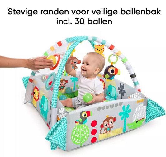 Babygym groen, speelkleed baby met boog, op 5 manieren te gebruiken: box, ballenbak en kleed.