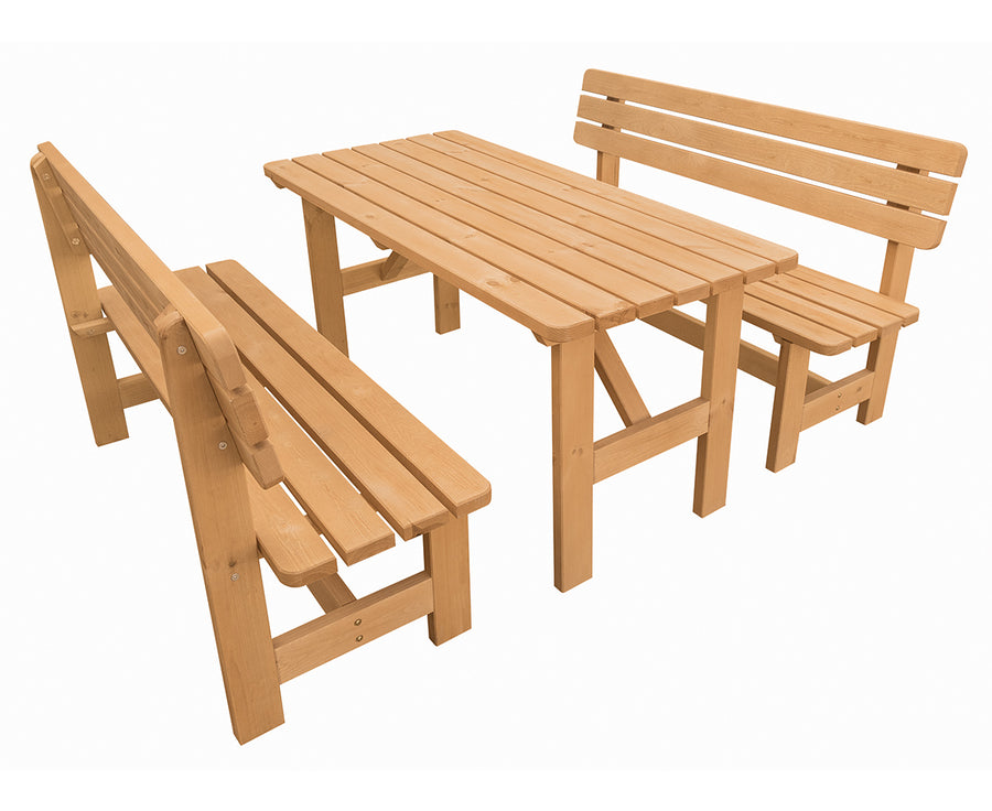 Houten tuinset met tafel en stoelen, ideaal buitenmeubel voor in de tuin. Perfect voor buiten eten en ontspannen.