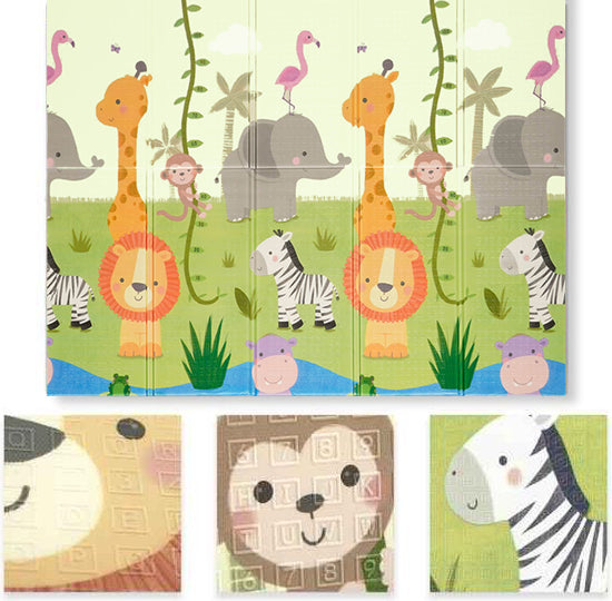 OPVOUWBARE Baby Speelmat - DUBBELZIJDIG Speelkleed incl. opbergtas - 180x200x1,5cm - Jungle/Boat