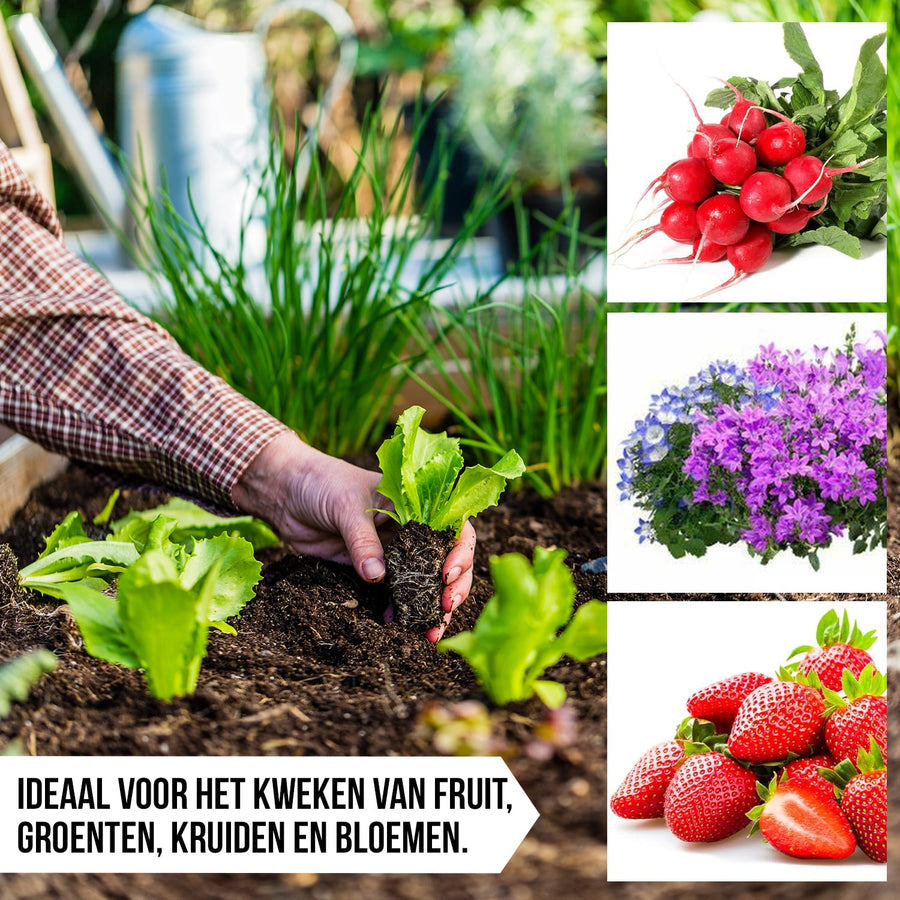 "Ideaal voor het kweken van fruit, groenten, kruiden en bloemen, deze moestuinbak voor buiten."