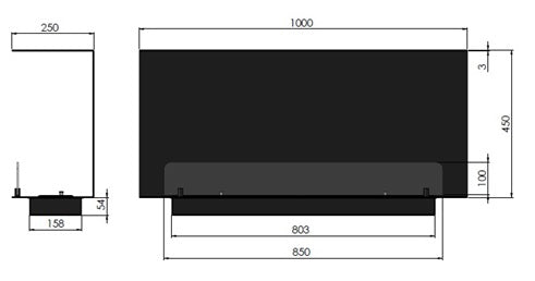 maten tabel van de Sfeerhaard bio-ethanol Infire C1000 V1