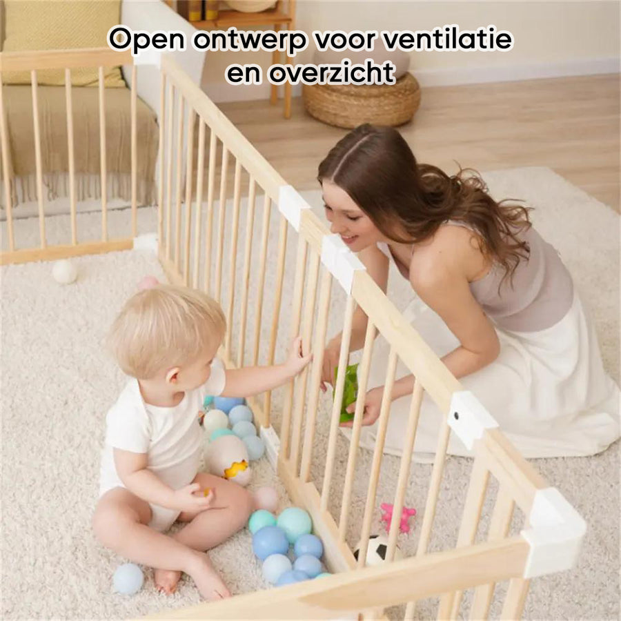 Grondbox baby, speelbox, kinderbox open ontwerp voor ventilatie en overzicht
