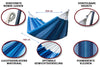 Hangmat, 2persoons: Versterkte ronde lussen, verstelbare hoogte, luchtdoorlatend materiaal voor optimale gewichtsverdeling.