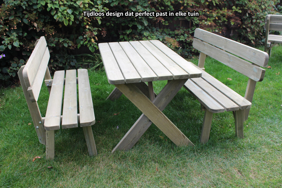Houten Tuinset Premium – Geïmpregneerde Tuintafel 120 cm + 2 Tuinbanken 120 cm - Andy
