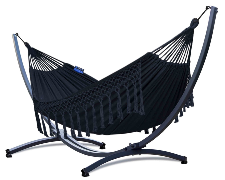 Hangmat met Standaard 2 Persoons – Stevig Stalen Frame met Ecru Hangmat en Franjes
