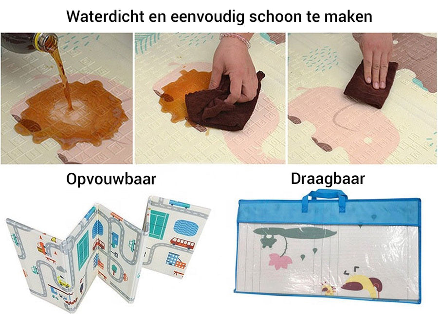 "Dubbelzijdig speelkleed voor baby's, eenvoudig schoon te maken en waterdicht, met anti-slip ontwerp. Opvouwbaar en draagbaar"