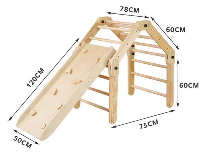 Houten klimrek en Pikler driehoek, 120 cm, 50 cm, 60 cm