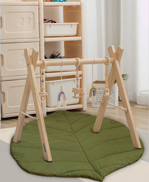 Babygym + Speelmat incl. 5 STIMULERENDE speeltjes – Babygym hout – Stevige & Veilige constructie – vanaf 0+ maand