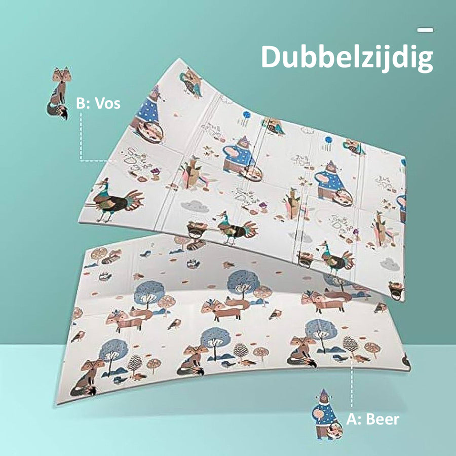 OPVOUWBARE Baby Speelmat - DUBBELZIJDIG Speelkleed incl. opbergtas - 180x200x1cm - Beer/Vos