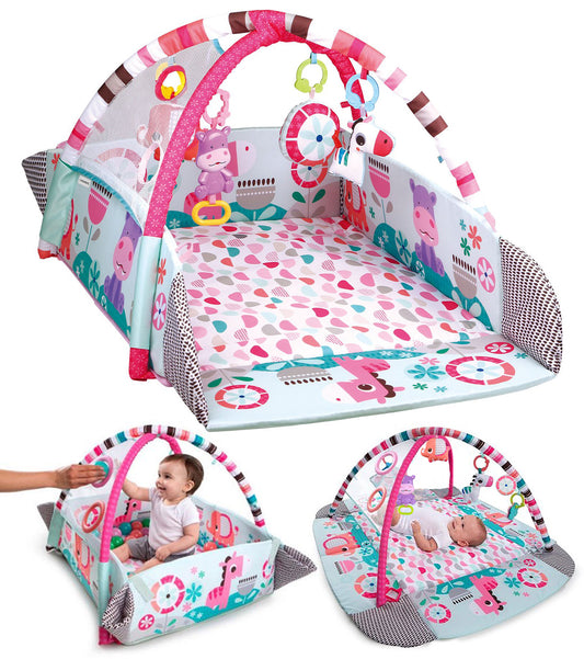 Babygym roze, speelkleed baby met boog, op 5 manieren te gebruiken: box, ballenbak en kleed.
