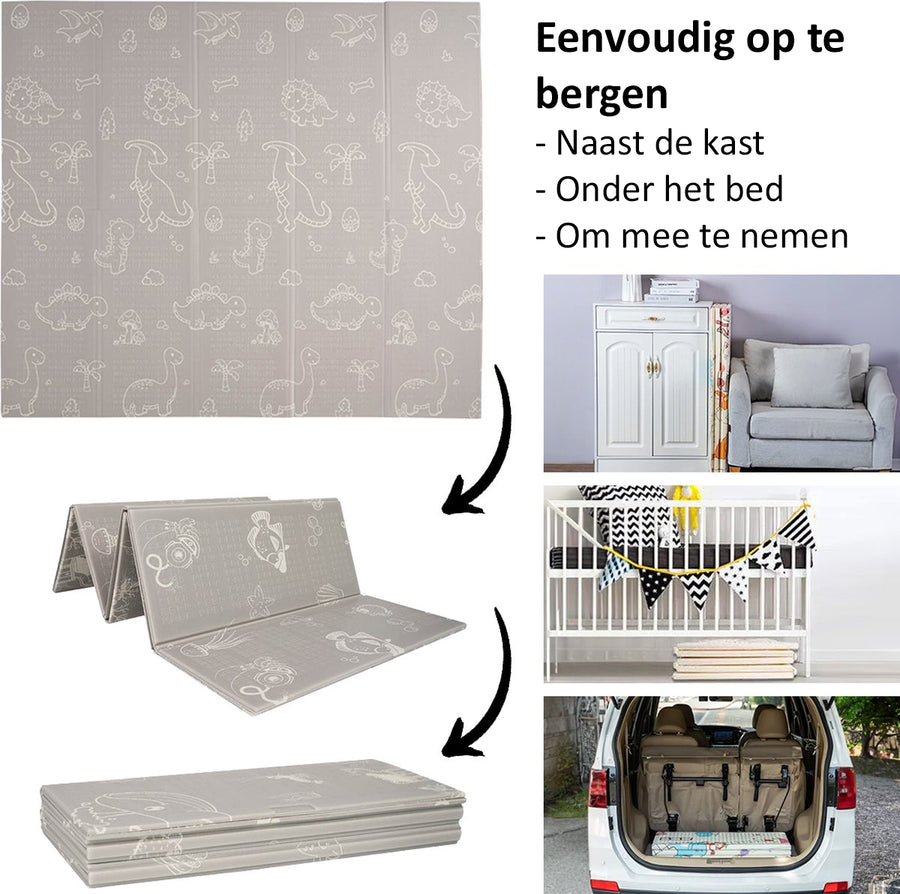 OPVOUWBARE Baby Speelmat - DUBBELZIJDIG Speelkleed incl. opbergtas - 180x200x1cm - Oceaan/Dino