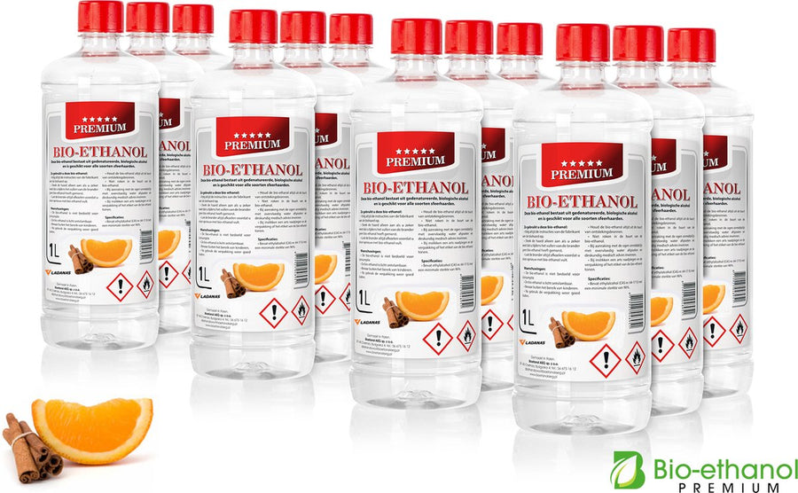 Bio-ethanol Premium - Sinaasappel- en Kaneelgeur - 12 x 1L - 96,6%