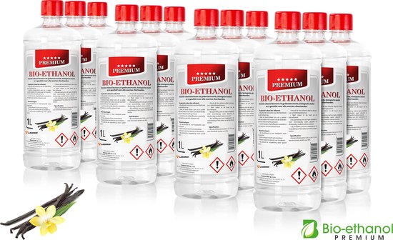 Bio-ethanol Premium - Vanillegeur - 12 x 1L - 96,6%