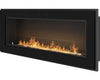 "Infire Frame 1200 sfeerhaard bio-ethanol met zwart frame en glazen front, betoverende vlammen."