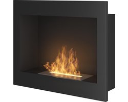 "Sfeerhaard bio-ethanol Infire Frame 600, elegant zwart frame met sfeervolle vlammen."