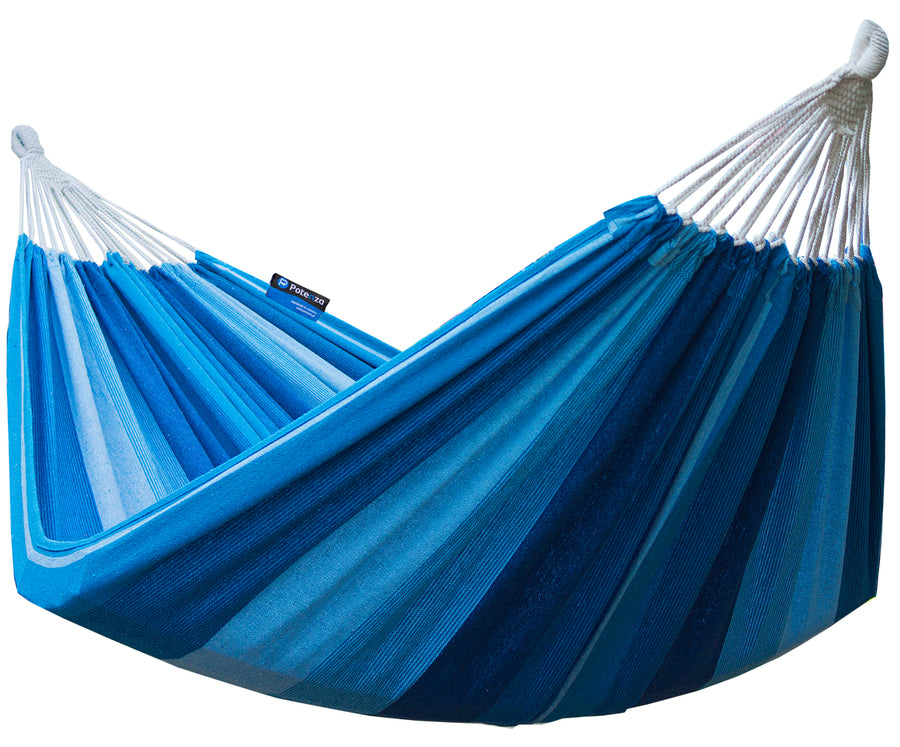 "Comfortabele Singa blauwe Potenza hangmat voor twee personen."
